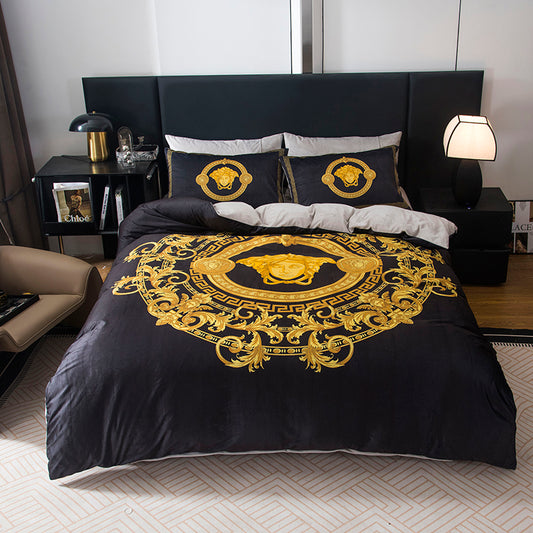 Four piece bedding set with double-sided velvet